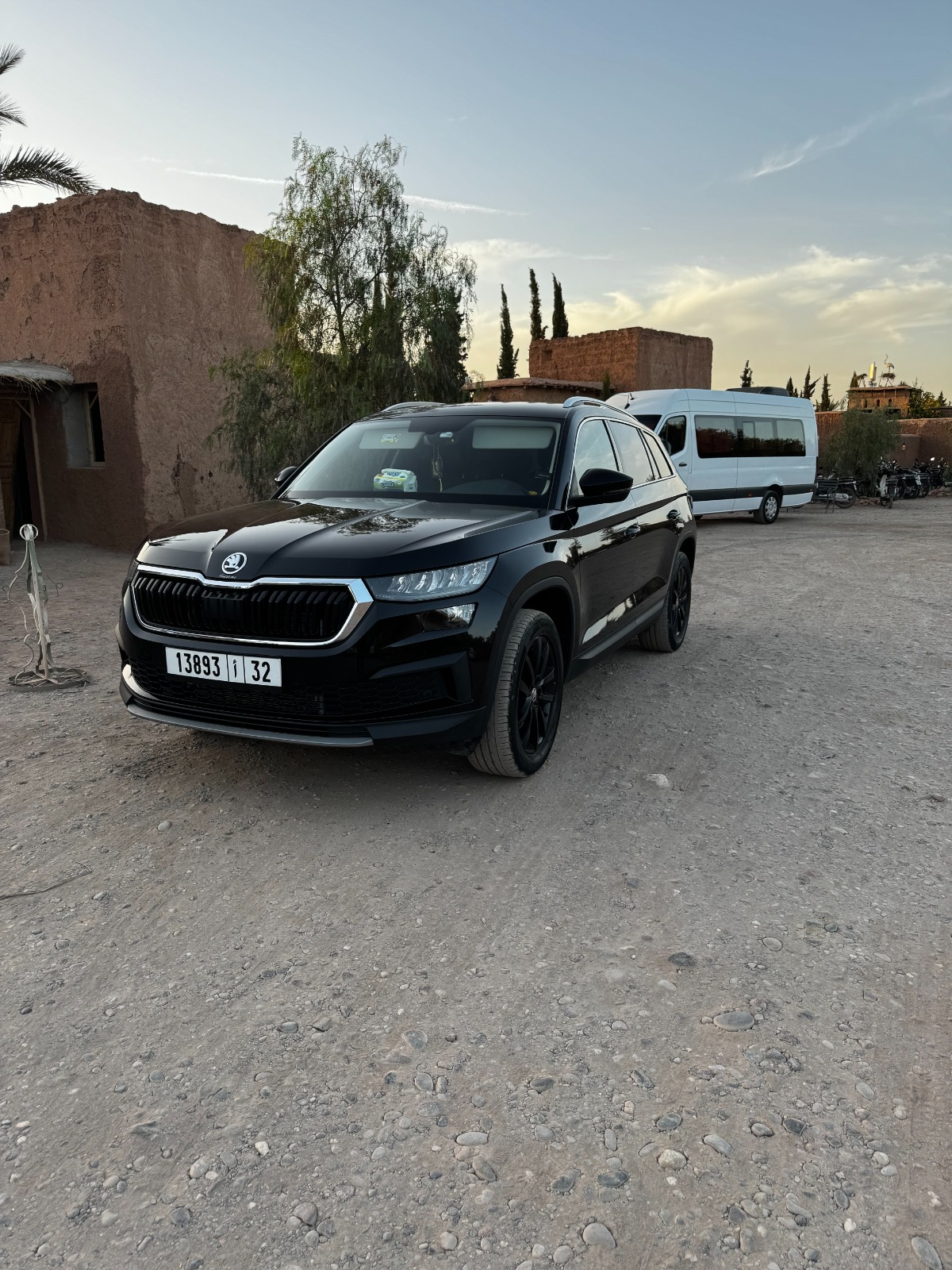Kodiaq Sportline — Marrakech Black Škoda Kodiaq Sportline with blacked-out alloy wheels at a Marrakech kasbah