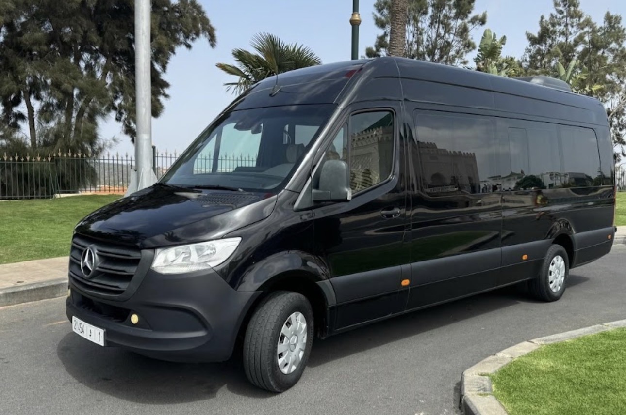 Mercedes Sprinter Exterior Mercedes-Benz Sprinter high-roof minibus exterior in Morocco